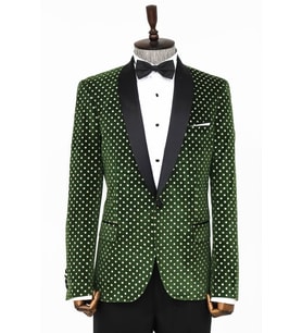 Nokta Desenli Slim Fit Koyu Yeşil Erkek Smokin Ceket - Wessi