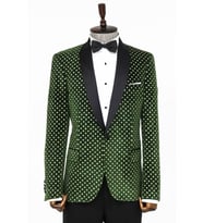 Nokta Desenli Slim Fit Koyu Yeşil Erkek Smokin Ceket - Wessi