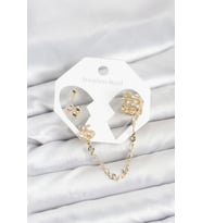 Kiraz Model Pirinç Gold Renk Zincir Bağlantılı Ear Cuff Küpe Seti TJ-BKP11549