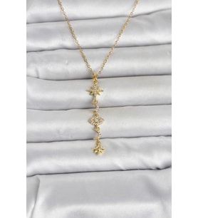 316L Çelik Gold Renk Kutup Yıldızı Y Model Zirkon Taşlı Kadın Kolye 5886