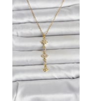 316L Çelik Gold Renk Kutup Yıldızı Y Model Zirkon Taşlı Kadın Kolye 5886