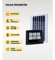 60W  Solar Projektör IP67 Beyaz Işık (Su Geçirmez - Dış Mekan) (Siyah)