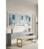 Minimalist Mimari, Kedi ve Işık Gölge Oyunları 3’lü Ahşap Çerçeveli Tablo Seti