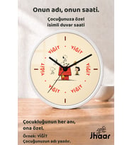 İsme Özel Çizgi Köpek Kulübesi Çocuk Odası Duvar Saati Orta Boy 30 cm Beyaz Camlı Sessiz