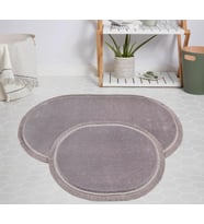 My Evilla Modern Dekoratif Halı Jel Kaymaz Taban Peluş Gri Saçaklı Oval Paspas Takımı 50x80