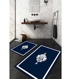Dijital Baskılı Kaymaz Taban Yıkanabilir 2'li Klozet Takımı Banyo Paspası NDKZ-HY-1240 (Lacivert)