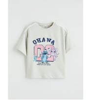 LCW Kids Gri Stitch Ve Angel Baskılı Kız Çocuk Soft Touch Tişört