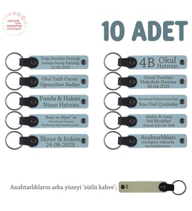Gök Mavi & Sütlü Kahve, Anneler Günü İçin İsim Yazılı Hatıra Anahtarlık 10’lu Set (Gök Mavisi)