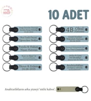 Gök Mavi & Sütlü Kahve, Anneler Günü İçin İsim Yazılı Hatıra Anahtarlık 10’lu Set (Gök Mavisi)