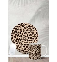Leopar Desenli 2 Bilek Destekli Mouse Pad Kupa Seti