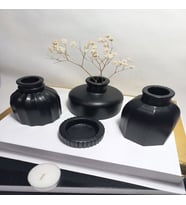 Modern Minimal Vazo Set 3'lü, Ev & Ofis Hediyelik, Dekoratif Obje, (Düz Siyah)