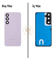 Samsung Galaxy S23 Lavanta Renk Lensli Arka Kapak Arka Cam Batarya Kapağı Pil Kapağı Lazer Kesim Back Cover Galaxy S23 Uyumlu