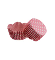 Cupcake Kalıbı Pet Kapsül Dalgalı Kek Kalıbı 65X38 MM (100 Adet)  Puantiyeli Pembe