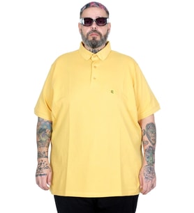 Mode XL Battal Beden Erkek Tshirt Polo Yaka Nakışlı Klasik Pike 20553 Hardal