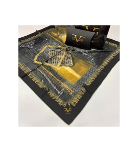 Ethnic Desen Black Seri Twill Eşarp Eşarp Askısı ile Birlikte 90x90 cm Siyah Sar