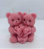 Özelleştirilebilir romantik çift ayıcık mum   dekoratif mum  romantik hediye (Pembe)