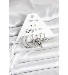 Pirinç Gümüş Renk 6 Çift Kadın Küpe Seti 5886 - SSSSSS6184-5250