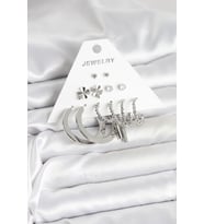 Pirinç Gümüş Renk 6 Çift Kadın Küpe Seti 5886 - SSSSSS6184-5250