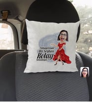 BK Gift Kişiye Özel İsimli Kadın Nihayetinde Karikatürlü Kare Araç Koltuk Yastığı-1