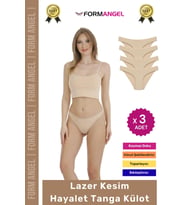 #Külot Lazer Kesim İz Yapmaz Dikişsiz Esnek Rahat Toparlayıcı Kadın Hayalet Tanga Külot - 3 Adet (Ten)