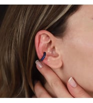 Yuvarlak Mavi Zirkon Taşlı Rose Gold Kaplama Gümüş Kıkırdak Küpe