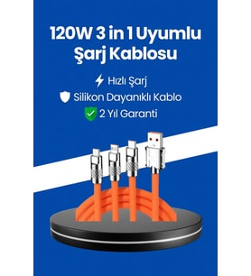 120w Şarj Destekli 3’ü 1 Arada Çoklu Şarj Kablosu – 1.2 Metre