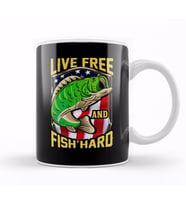 Live Free and Fish Hard Fishing Patriotic Fisher Kupa Bardak Porselen