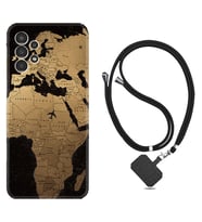 Samsung Galaxy M14 Kılıf Silikon Boyun Askılı İpli Desenli Silikon Map Planet 1656