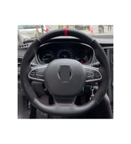 Renault Clıo 3 Uyumlu Özel Kombinsüet Karbon Kırmızı Yüzüklü Dikmeli Deri Direksiyon Kılıfı