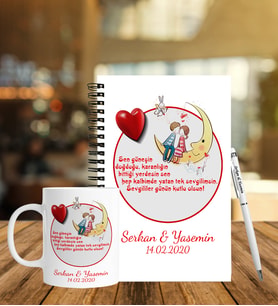 Sevgililer Gününe Özel Ahşap Defter Kalem & Kupa Hediye Seti 21