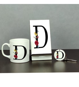 D Harfi Üçlü Set (Kupa + Telefon Standı + Anahtarlık)