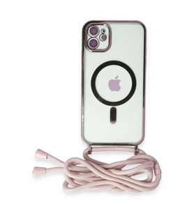 iPhone 11 Kılıf Divo Lazer Askılı Magsafe Kapak - Pembe