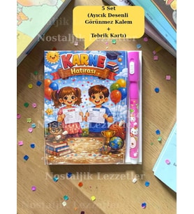 Karne Hediyesi 5 Set Ayıcık Desenli Görünmez Kalem ve Tebrik Kartı