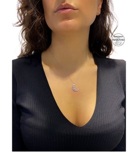 Orjinal Sertifikalı Swarovski Taşlı Hilal Gümüş Kolye