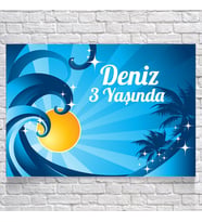Deniz ve Dalga Temalı Doğum Günü Afişi