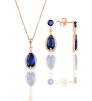 Gümüş rose safir taşlı damla modeli kolye ve küpe ikili set SGTL12073LACIVERT