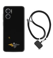Xiaomi Redmi Note 11E Kılıf Silikon Boyun Askılı İpli Desenli Silikon Ay ve Kedi 1683