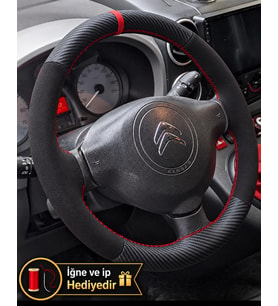 Citroen C3 A51 Dikme Direksiyon Kılıfı Alcantara Süet Mat Karbon Kırmızı Yüzük ve Dikiş 2009-2016