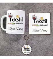 Tekstil Mühendisi Kupa Bardak Altlık ve Anahtarlık Hediye Seti (Model 1)