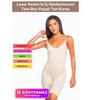 Özel Üretim Vücut Şekillendirici Toparlayıcı Sıkılaştırıcı Kadın Rahat Günlük Tam Boy Paçalı Korse (Bej)