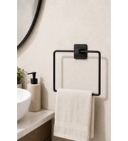 Kare Siyah Havluluk Yapışkanlı Delmesiz Metal Çelik Banyo Askılığı