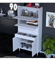 Eliusta Lorin 90 cm 4 Kapaklı Raflı Çok Amaçlı Mutfak Kiler ve Depolama Dolabı Beyaz Boy Dolabı-90x194x32 cm