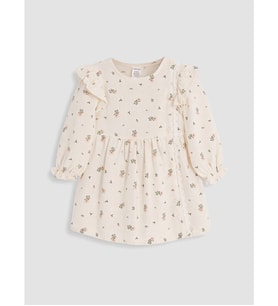 LCW baby Ekru Çiçekli Gabardin Kız Bebek Elbise