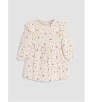 LCW baby Ekru Çiçekli Gabardin Kız Bebek Elbise