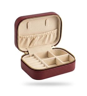 Takı Kutusu Düzenleyici Seyahat Çantası Kolye Yüzük Küpe Organizer Deri Bordo 12cmx8cm