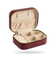 Takı Kutusu Düzenleyici Seyahat Çantası Kolye Yüzük Küpe Organizer Deri Bordo 12cmx8cm