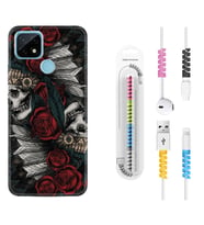 Realme C11 C21 C21Y C25Y C11 2021 Kılıf Kablo Koruma Spiral Silikon Skull Rose 1673