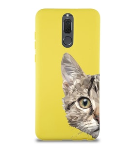 Huawei Mate 10 Lite Uyumlu Lansman Kılıf Catface Tasarımlı İçi Kadife Sarı Kapak (Şeffaf)