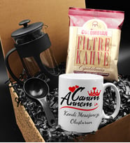 Anneler Gününe Özel Mesajlı Kupa & French Press & Columbian Taze Filtre Kahve Hediye Seti