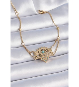 316L Çelik Gold Renk Mavi Taşlı Etnik Desen Kadın Bileklik 5886 - HPSBYI3967-5901